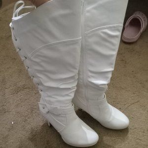 Faux leather knee high boots